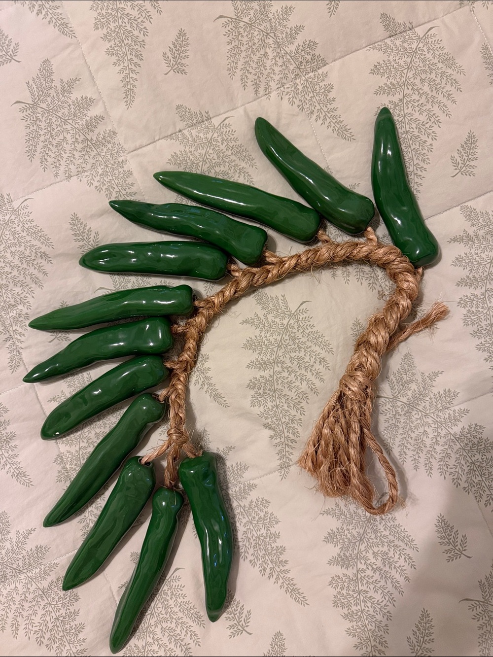 South Western Style Handcrafted Green Ceramic Chili Pepper Ristra